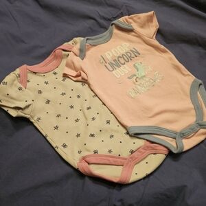 Unicorn and Star Print Kids One Pieces - White and Pink